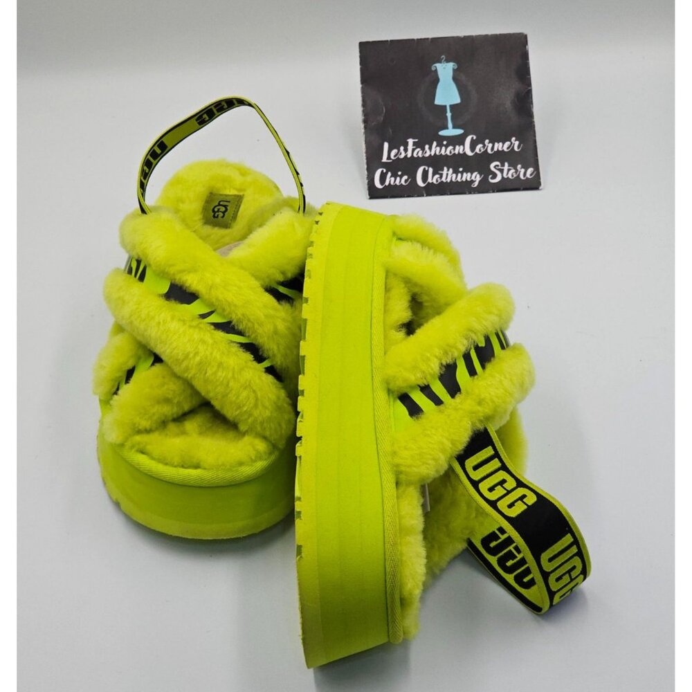 UGG Women's Animalia Green Disco Cross Slide Platform Sandals Size 7 2695 - Picture 9 of 16